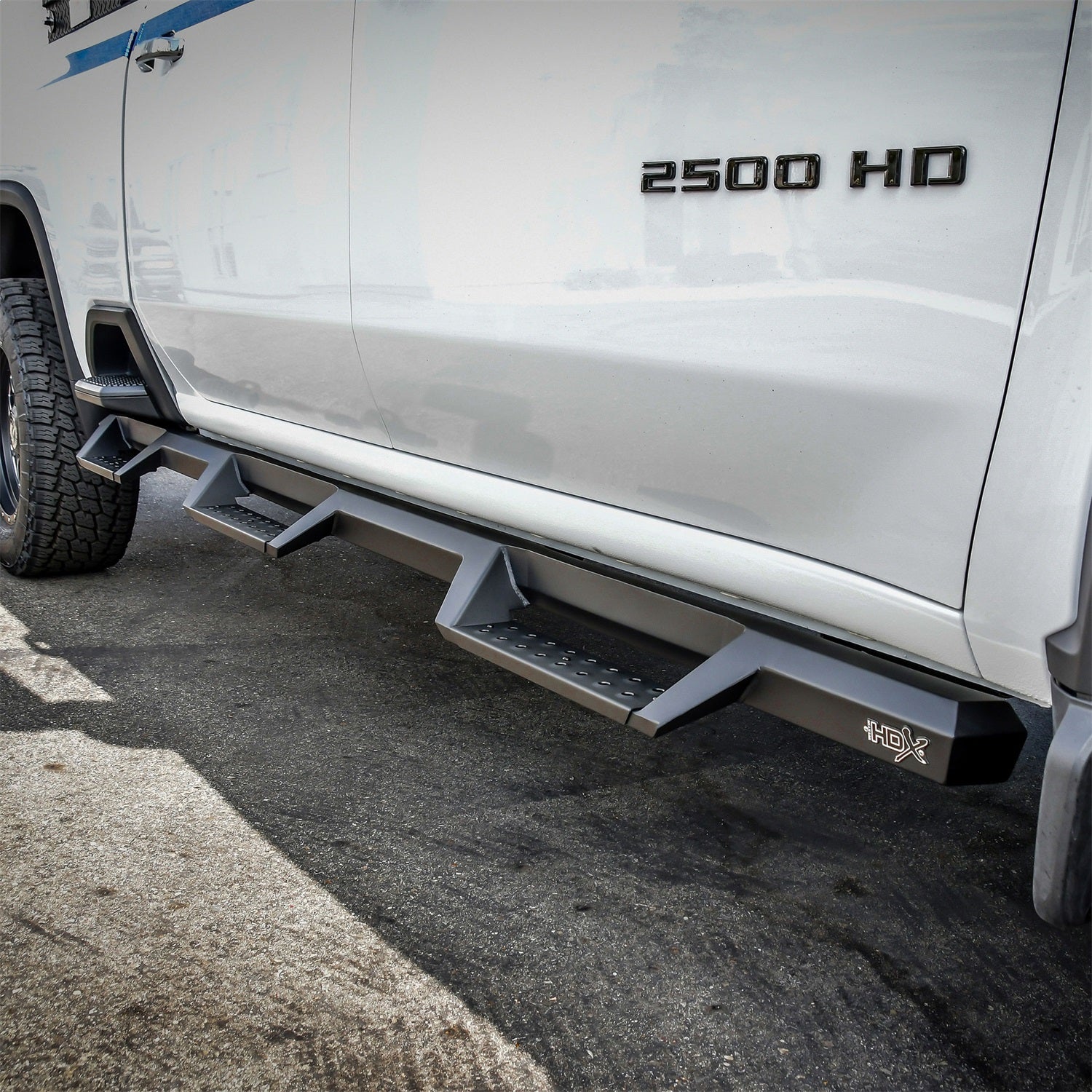 Westin 56 - 534765 2020 - 2023 Chevy Silverado 2500/3500 HD HDX Drop Wheel - to - Wheel Nerf Step Bars - 72 in. Long - Rugged Truck Gear